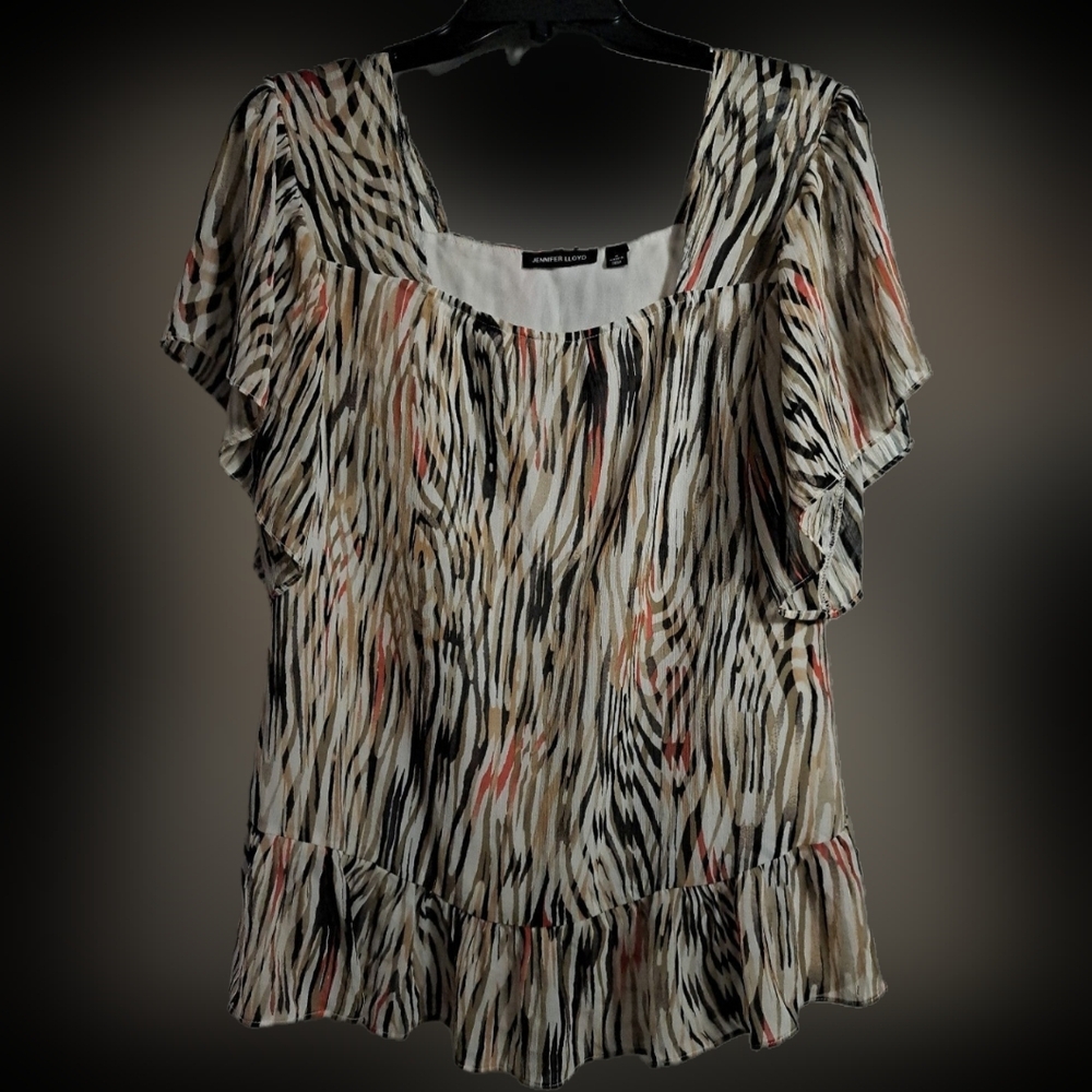 JENNIFER LLOYD Vintage Symmetrical Squiggly Sheer Lined Blouse Size Medium